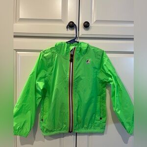 Kids K-Way Rain Jacket Neon Green Packable Size 4 Years